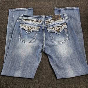 Miss Me Women's Size 34 Easy Boot Distressed Light Wash Embellished Denim Jeans